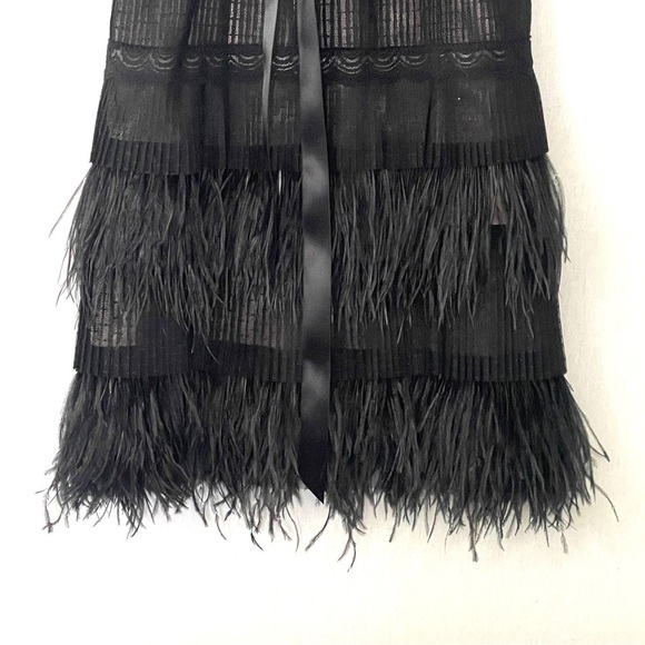NWOT BCBG MaxAzria Black Lace and Feather Tiered Evening Dress - Picture 6 of 13